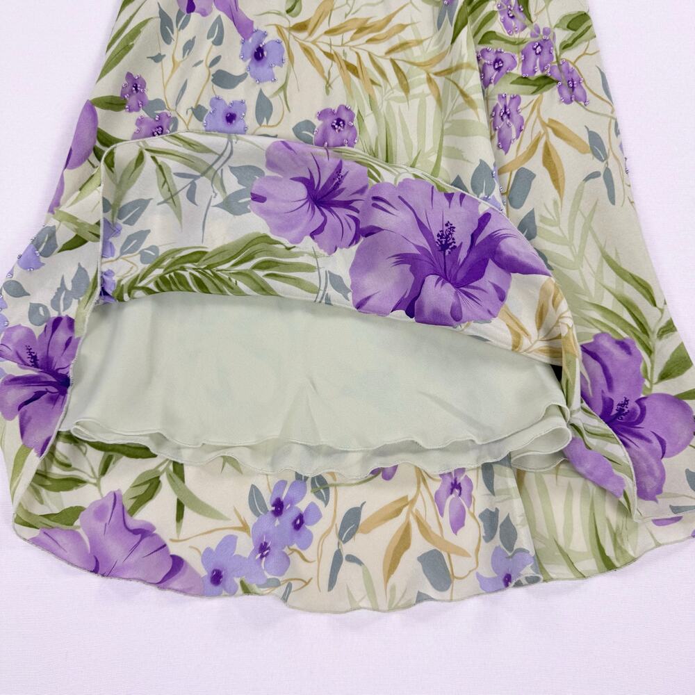 Vintage Chelsea & Violet Floral Beaded 100% Silk Slip Dress Women's Small - Picture 8 of 16